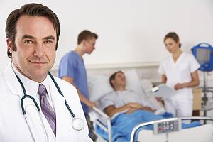 American doctor and team on hospital ward