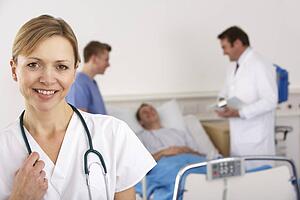 American doctor and team on hospital ward