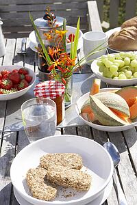 Outdoor table set for breakfast
