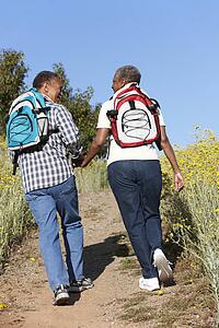 Senior couple on country hike