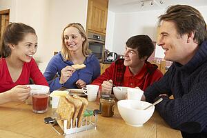 Family Eating Breakfast Together In Kitchen